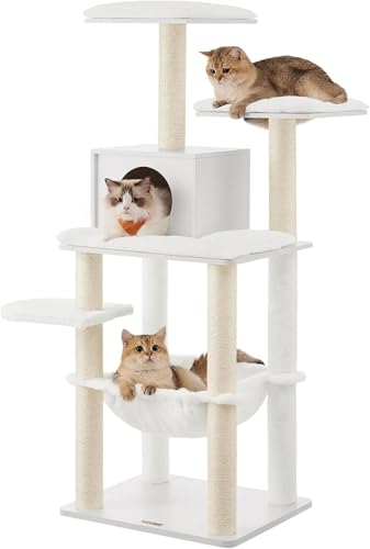 JKELPV katzenbaum katzenkratzbaum Kratzbaum, 54,3 Zoll großer moderner Katzenturm für Hauskatzen, mehrstöckige Katzenwohnung, ultraweicher Plüsch, Kratzbäume(Cloud White) von JKELPV