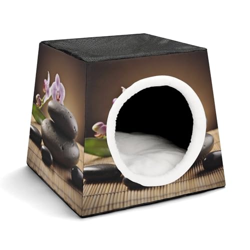 JKLPOMN Warme Haustierhöhle, Zen Stoneprinted Winter Pet House, Cozy Pet Bed House Comfortable Pet Bed House, Indoor/Outdoor Pet House, Suitable for Cats and Dogs von JKLPOMN