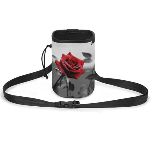 JKLQWH Hundetrainingspaket mit schwarz-weißen roten Rosen, Hundetraining, Leckerli-Tasche, tragbare Haustiertasche, Welpen-Leckerli-Tasche für Haustiere im Freien von JKLQWH