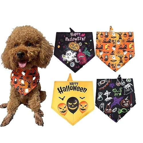 4er-Pack Halloween-Hundehalstücher, Geister-Halloween-Party-Weblätzchen, Haustierdekorationshalstuch for kleine mittelgroße Hunde von JKUHA