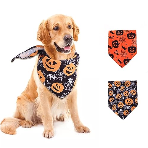 Halloween-Hunde-Bandanas 2 Stück, Kürbis-Hunde-Bandana, Herbst-Hunde-Randhalstuch, süßes Geister-Kürbis-Haustier-Urlaubsschal-Set von JKUHA