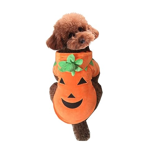 Halloween-Hundekostüme, niedliches Haustier-Kürbis-Gruselmantel-Kapuzenpullover-Kostüm, Warmer Hunde-Winter-Plüschmantel(L) von JKUHA