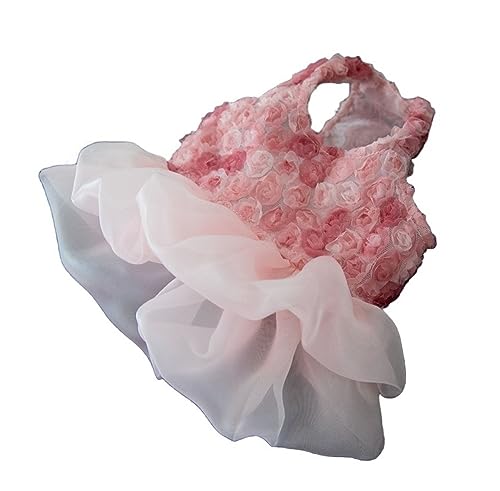 Hundekleid, Pet Rose Stickgarnrock, süßes Haustier-Outfit, rosa Sommerkleid-Kostüm, modische Abendkleider for kleine Hunde(L) von JKUHA