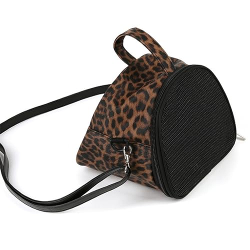 Tragbare Outdoor-Tasche for kleine Haustiere, atmungsaktive Tragetasche aus PU-Leder mit Stereo-Leopardenmuster for ausgefallene Ratten, Papageien, Meerschweinchen(L) von JKUHA