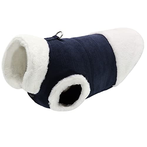 Warme Hundekleidung Winter Französische Bulldogge Kleidung Weiche Haustierjacke Fleece Katze Welpenmantel Outfit for kleine mittelchihuahua(Blue,Neck 25cm) von JKUHA