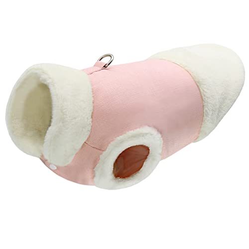 Warme Hundekleidung Winter Französische Bulldogge Kleidung Weiche Haustierjacke Fleece Katze Welpenmantel Outfit for kleine mittelchihuahua(Pink,Neck 25cm) von JKUHA