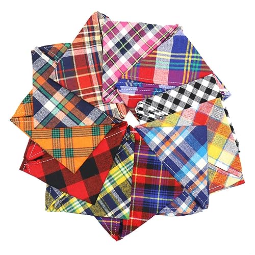 Zufällige, Karierte Hunde-Bandanas, waschbare Dreiecks-Kopftücher aus Baumwolle, Dreiecks-Hunde-Lätzchen-Taschentuch, Haustierzubehör(Blue Series,11pcs) von JKUHA