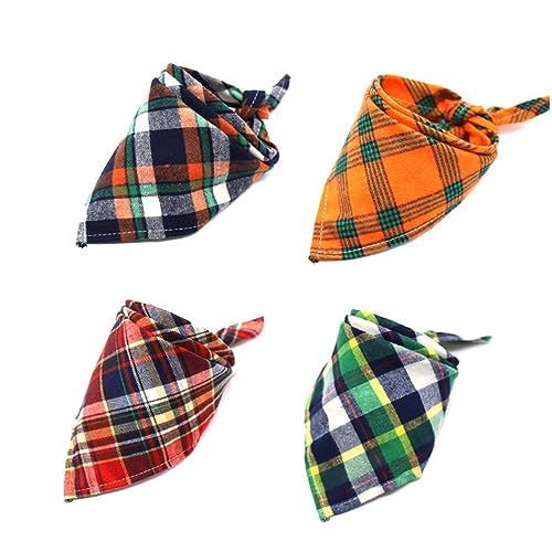 Zufällige, Karierte Hunde-Bandanas, waschbare Dreiecks-Kopftücher aus Baumwolle, Dreiecks-Hunde-Lätzchen-Taschentuch, Haustierzubehör(Cool Colors,4pcs) von JKUHA