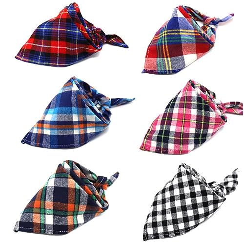 Zufällige, Karierte Hunde-Bandanas, waschbare Dreiecks-Kopftücher aus Baumwolle, Dreiecks-Hunde-Lätzchen-Taschentuch, Haustierzubehör(Cool Colors,6pcs) von JKUHA