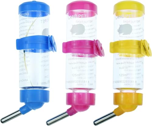 3 Pack Hamster Water Feeder Bottle, 125ml No Drip Small Animals Water Dispenser, Pet Hanging Water Bottle for Guinea Pigs, Bunny, Chinchillas, Rabbit von JLNGTHONG