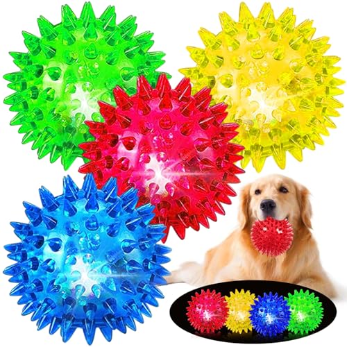 JLVAUVT Leuchtende quietschende Hundebälle Spielzeug: LED-Hundebälle für aggressive Kauer, großes Kauspielzeug zum Zahnen – Spikey Hundebälle für kleine, mittelgroße, große Hunde von JLVAUVT
