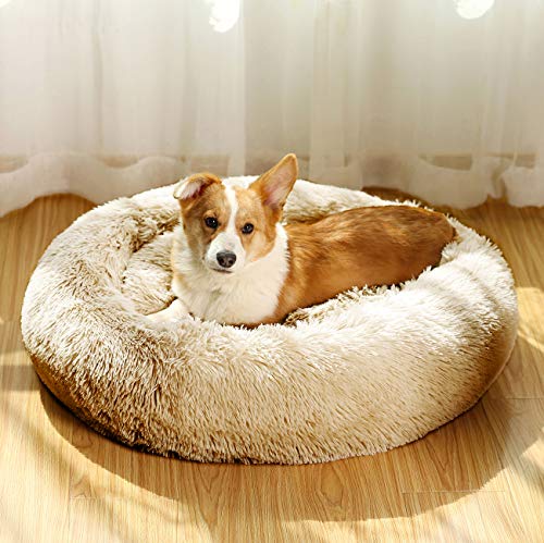 JMHUND Donut-Hundebett für mittelgroße Hunde, waschbar, großes Hundebett, beruhigendes Kuschelbett, flauschig, rund, Kunstfell, kleines Katzenbett von JMHUND