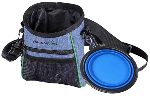 JMJRMUA Leckerli-Tasche für Hunde, Hundetraining, Leckerli-Tasche mit Hüftgurt, Kotbeutelspender, Welpen-Leckerli-Tasche mit faltbarer Schüssel, Blau von JMJRMUA