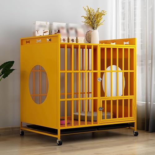 Hundekäfig-Möbel, Hundekäfig-Möbel, Hundehaus-Dekoration, Haustierhaus, Hundekäfig-Beistelltisch, Hundehütte auf Rädern für den Innenbereich (Yellow 78cm) von JMOZHCD