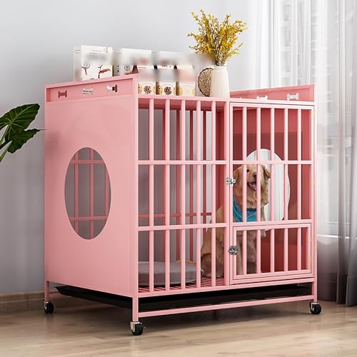 Hundekäfig-Möbel auf Rädern, 2-in-1-Hundekäfig-Möbel, Hundehaus-Dekoration, Haustierhaus, Hundekäfig-Beistelltisch, Hundehütte für den Innenbereich (Pink 95cm) von JMOZHCD