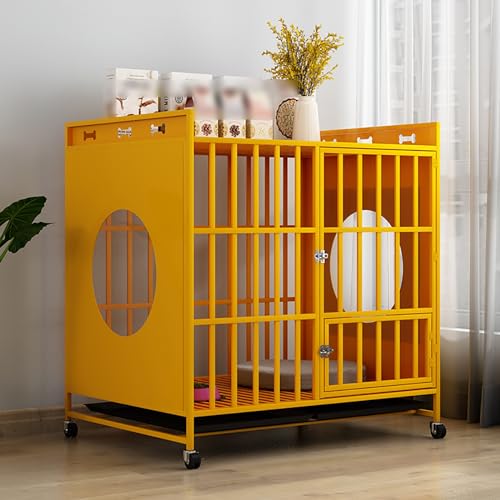 Hundekäfig-Möbel auf Rädern, 2-in-1-Hundekäfig-Möbel, Hundehaus-Dekoration, Haustierhaus, Hundekäfig-Beistelltisch, Hundehütte für den Innenbereich (Yellow 78cm) von JMOZHCD