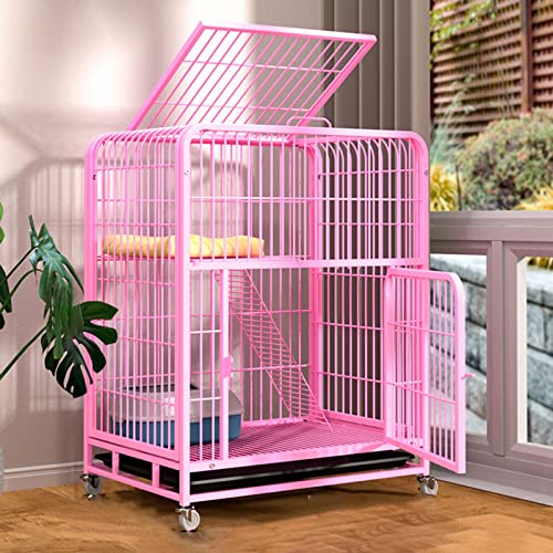 Indoor-Katzenkäfig, Indoor-Katzenzaun, Chinchilla-Käfig, Kleintierkäfig mit Rädern und Leiter, Haustierzaun, Zuhause, geeignet für Haustiere (Pink 78 * 55 * 100cm) von JMOZHCD