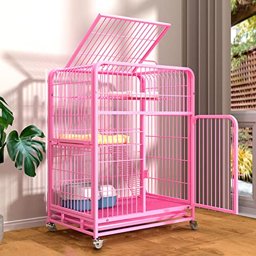 Indoor-Katzenkäfig, Indoor-Katzenzaun, Chinchilla-Käfig, Kleintierkäfig mit Rädern und Leiter, Haustierzaun, Zuhause, geeignet für Haustiere (Pink 78 * 55 * 110cm) von JMOZHCD