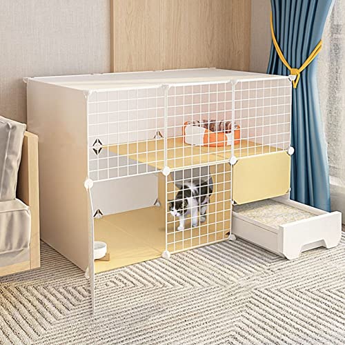 Katzenkäfig – Katzenzaun mit Katzentoilette, Chinchilla-Käfig, selbstgemachter Katzenzaun für den Innenbereich, Abnehmbarer Draht-Kätzchen-Nestkäfig, Kleintier-Haustierkäfig (B 111 * 49 * 75CM) von JMOZHCD