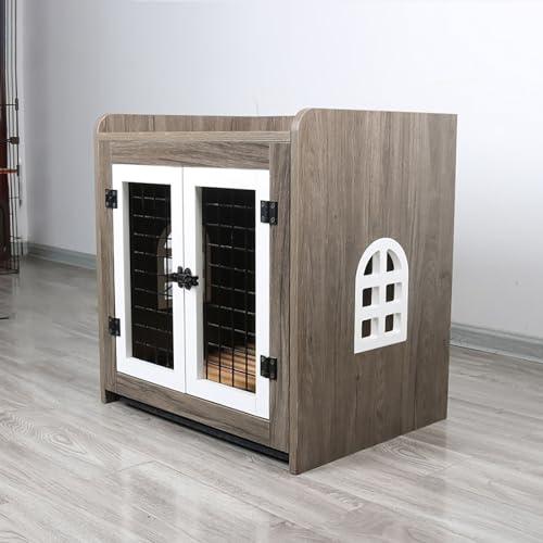 Robuster Hundekäfig-Beistelltisch, Moderne Hundehütte, Holz-Hundebox, Möbel, Dekoration, Haustierhaus, Beistelltisch, Hundehütte für den Innenbereich (Grey 61cm) von JMOZHCD