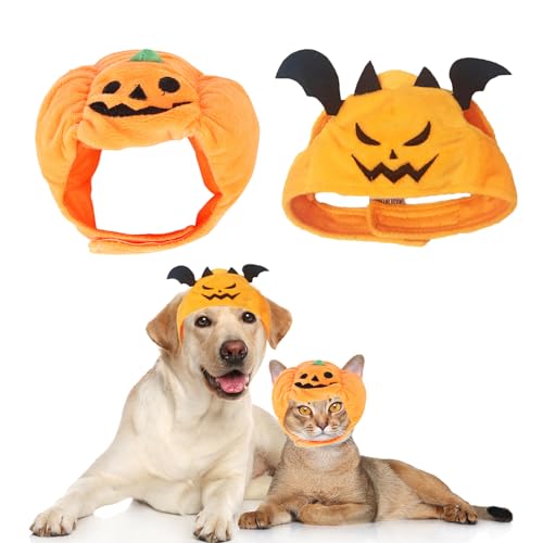 JNAWA Halloween-Haustiermütze, Orange, verstellbar, Kürbis, Cosplay, Hüte und Dämonen, Hut, Halloween-Kostüm, Zubehör für Katzen und Hunde, 2 Stück von JNAWA