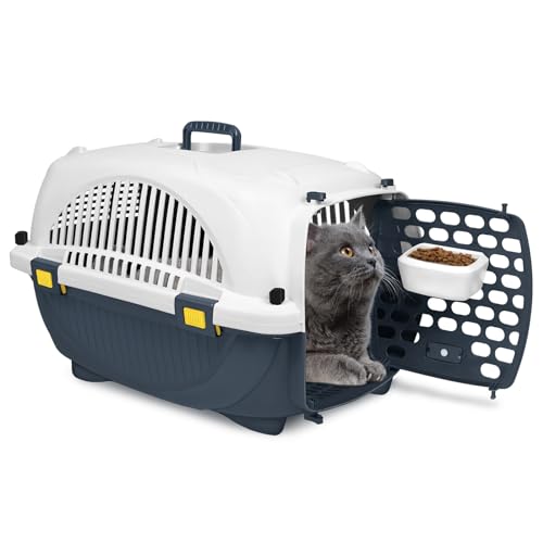 JNGLGO Transportbox für Katzen Hunde - Katzentransportbox für Haustiere 60x37x37cm Tiertransporter Kleintierbox aus ABS+PP-Kunststoff Tragbar Hundetransportbox bis 10KG von JNGLGO