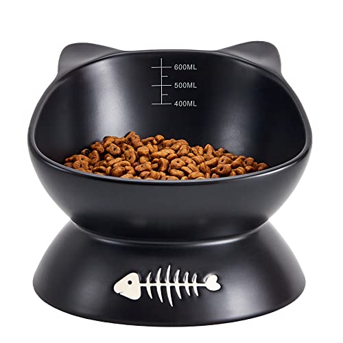 JOBNTZ Erhöhter Katzenfutternapf, 625 ml, 15,2 cm, erhöhter geneigter Haustiernapf, Katzenfutter und Wassernapf Set für Indoor-Katzen, mikrowellen- und spülmaschinenfest, Schwarz von JOBNTZ