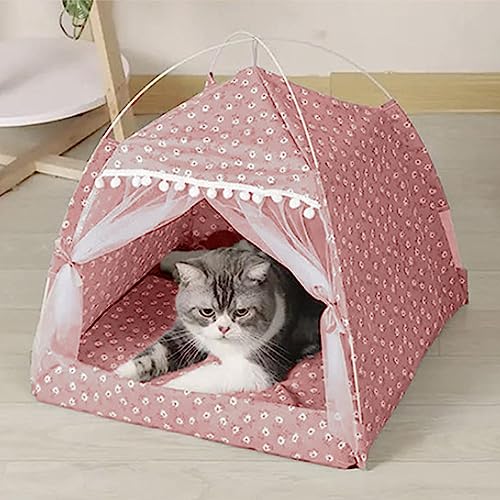 Katzen- und Hundebett for drinnen, Katzen- und Hundebett, Höhlenbett for Katzen und Hunde, warmes, geschlossenes, überdachtes Katzenzelt, Höhlenbetthaus for Katzen, Welpen oder kleine Haustiere im Fre von JOEBO