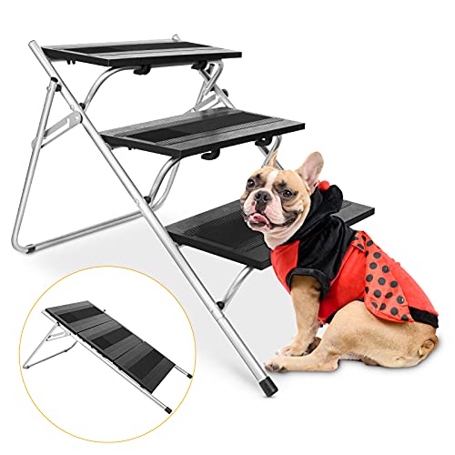 JOEJOY Cabrio Hundetreppe & Rampe, Faltbare Hundetreppe 2 in 1 Faltbare Haustiertreppe für Kleine Hunde und Katzen, 3 Stufen Haustier Kletterleiter für Hochbetten, Auto, Sofa von JOEJOY