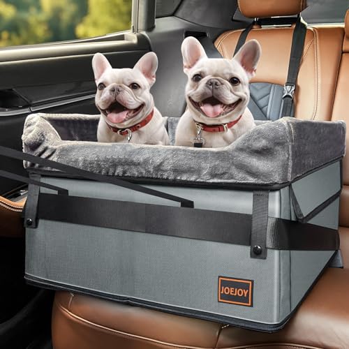 JOEJOY Hundeautositz für mittelgroße Hunde oder 2 kleine Hunde, tragbarer Haustier-Booster-Autositz für Auto mit 2 Clip-on-Sicherheitsleinen und verstellbaren Gurten, perfekt für Haustiere bis zu 20,4 von JOEJOY