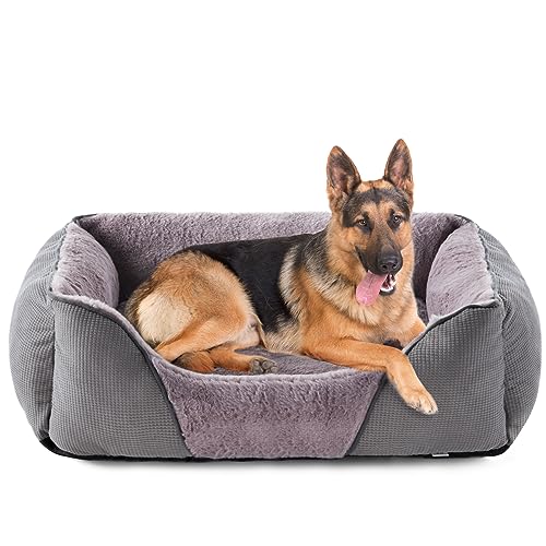 JOEJOY Hundebett Grosse Hunde, 106x80cm Hundebett Flauschig, Anti-Angst Hundebett Große Hunde, rutschfestes Haustierbett, Hundecouch Hundebetten für Grosse Hunde Grau von JOEJOY