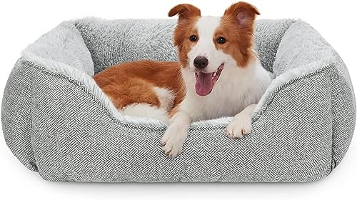 JOEJOY Hundebett Mittelgroße Hunde, Hundekorb Flauschig, Hundebett Waschbar, rutschfest Hundebetten, Plüsch Hundesofa, Haustierbett für Kleine und Mittlere Hunde und Katzen, 63x53x20cm von JOEJOY