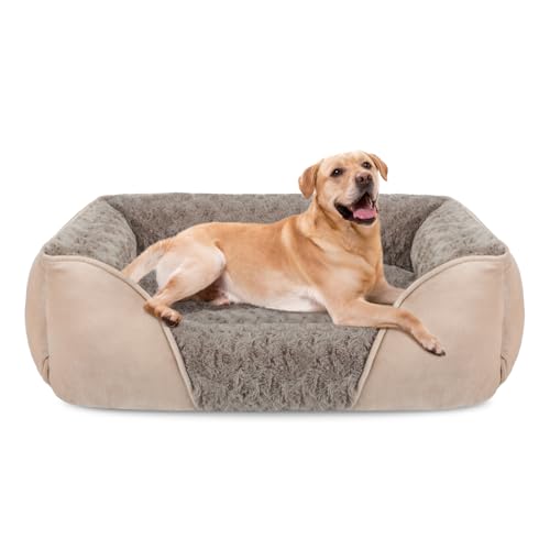 JOEJOY Hundebett Mittelgroße Hunde, Hundekorb Mittelgroße und Grosse Hunde, Hundebett Waschbar Flauschig, rutschfest Hundebetten Rosensamt Anti-Angst Hundebett, 76x61x23cm von JOEJOY