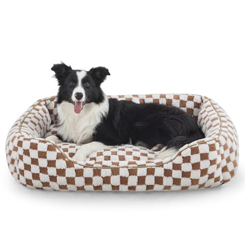 JOEJOY Hundebett für große, mittelgroße und kleine Hunde – rechteckiges, orthopädisches Hundesofa, niedliches, modernes Welpenbett mit Jacquard-Plüsch, rutschfester Unterseite, 88,9 x 63,5 x 25,4 cm, von JOEJOY