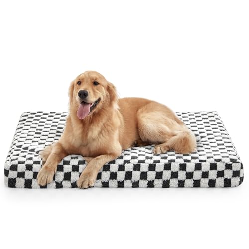 JOEJOY Hundebett für große Hunde, orthopädisches Hundebett mit abnehmbarem, waschbarem Bezug, niedliches, modernes Plüsch- und Memory-Eierkisten-Schaumstoff-Hundebett, 106,7 x 71,1 cm, Grau von JOEJOY