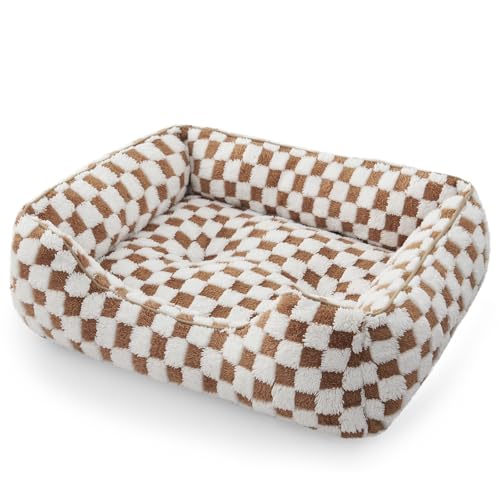 JOEJOY Hundebett für mittelgroße und kleine Hunde – rechteckiges, orthopädisches Hundesofa, niedliches, modernes Welpenbett mit Jacquard-Plüsch, rutschfester Unterseite, 63,5 x 53,3 x 20,3 cm, Braun von JOEJOY