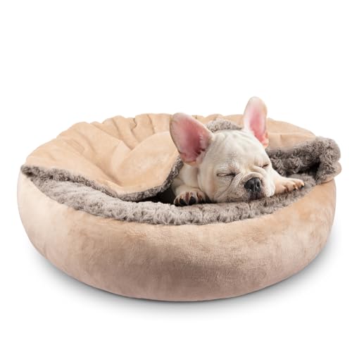 JOEJOY Hundebetten für kleine und mittelgroße Hunde, gemütliches Kuschelbett mit Decke, Donut-Form, rund, beruhigend, Anti-Angst, Höhlenbett, rutschfeste Unterseite und maschinenwaschbar, 66 cm von JOEJOY