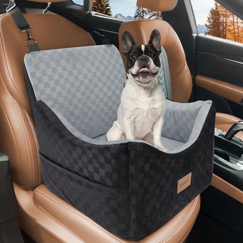 JOEJOY Memory Foam Hunde-Autositz für kleine/mittelgroße Hunde bis zu 13,6 kg – erhöhter Hundeautositz mit abnehmbarem, waschbarem Bezug, Reisesicherheit, Haustierautositz mit Aufbewahrungstaschen und von JOEJOY