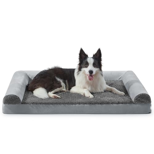 JOEJOY Orthopädisches Hundebett für große Hunde, großes Hunde-Couch-Bett, U-förmiges Memory-Schaum-Hundebett mit abnehmbarem, waschbarem Bezug, wasserdichtes Futter, bequeme Nackenrolle, 88,9 x 63,5 x von JOEJOY