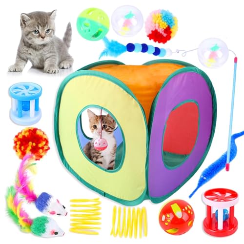 JOERBABU 15 Stück/Set Katzenspielzeug Set mit Tunnel Katze Interaktives Spielzeug Katze Stick Spielzeug Zauberstab Katzentunnel Tube Katzen Kratzspielzeug von JOERBABU