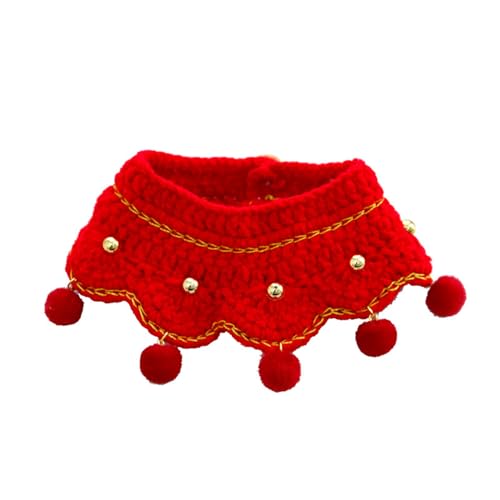 JOERBABU New Year Crochet Pet Speicheltuch Festliches Halsband mit kleinen Pompons Anhänger Verstellbare Katze Halsbekleidung Welpenhalsband von JOERBABU