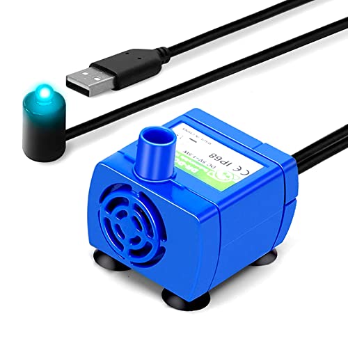 JOERBABU USB-Schnittstelle, einzigartiges Design, blau, für Haustier-Trinkbrunnen Aquarien, super geräuschlos für - mit LED-Licht von JOERBABU