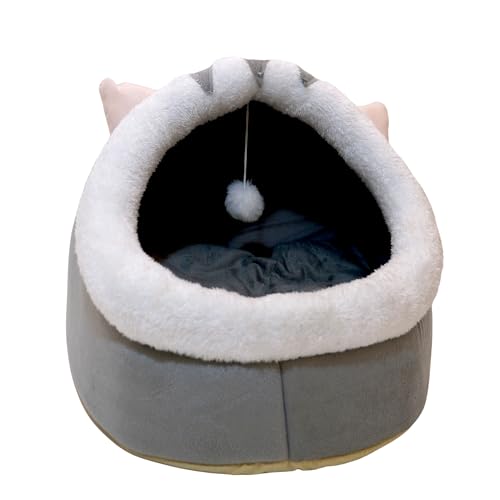 JOHANNA'S GATEAU Katzenbett Höhle, überzogenes Katzenbett mit abnehmbarem, waschbarem, gepolstertem Kissen, bequeme wärmende Katzenbetten für Indoor-Katzen (Grau, klein) von JOHANNA'S GATEAU