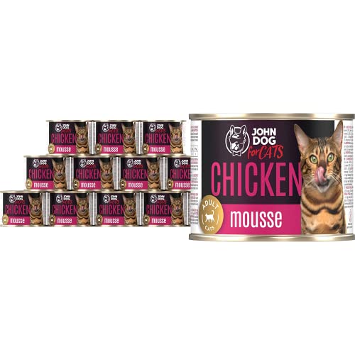 JD for Cats - Nassfutter für ausgewachsene Katzen mit Huhn - Mousse mit Kürbis und Lachsöl - hoher Fleischanteil - Dosen 200g x 12 von JOHN DOG