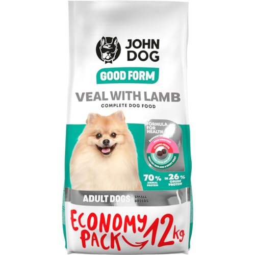 JOHN DOG Good Form Hundefutter für Erwachsene Hunde Kleiner Rassen, Trockenfutter für Hunde, Hundetrockenfutter, Gultenfrei - Kalbfleisch mit Lamm - 12kg von JOHN DOG