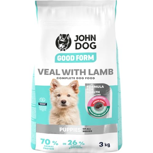 JOHN DOG Good Form Hundefutter für Welpen, Trockenfutter für Hunde, Hundetrockenfutter, Welpenfutter, Gultenfrei - Kalbfleisch mit Lamm - 3kg von JOHN DOG