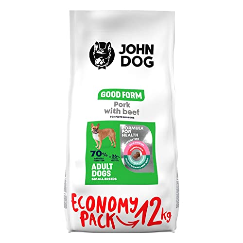 JOHN DOG Hundefutter für Erwachsene Hunde, Trockenfutter für Hunde, Hundetrockenfutter, Tierfutter, Haustierfutter, Gultenfrei - Schweinefleisch mit Rindfleisch - 12kg von JOHN DOG