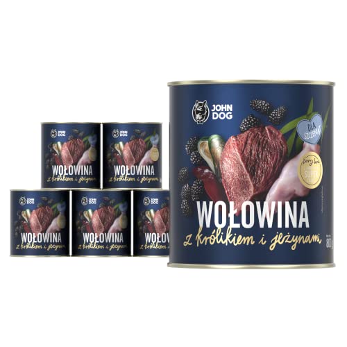 JOHN DOG Nassfutter Berry Line Junior Rindfleisch mit Kaninchen und Brombeeren 6x800g - Getreidefrei Hundefutter mit 96% Fleisch und Innereien mit Brühe - Für Welpen Aller Rassen von JOHN DOG