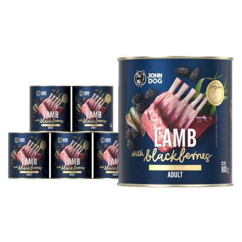 JOHN DOG Nassfutter Berry Line Lammfleisch mit Brombeeren 6x800g - Getreidefrei Hundefutter mit Superfoods und 96% Fleisch und Innereien mit Brühe - Für Erwachsene Hunde Aller Rassen von JOHN DOG