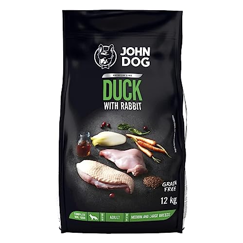 JOHN DOG - Premium Line - Entenfleisch mit Kaninchenfleisch - 12 kg - Trockenfutter für erwachsene Hunde, Hundefutter für Hunde, Trockenfutter für Hunde, Hundetrockenfutter, Tierfutter, Haustierfutter von JOHN DOG